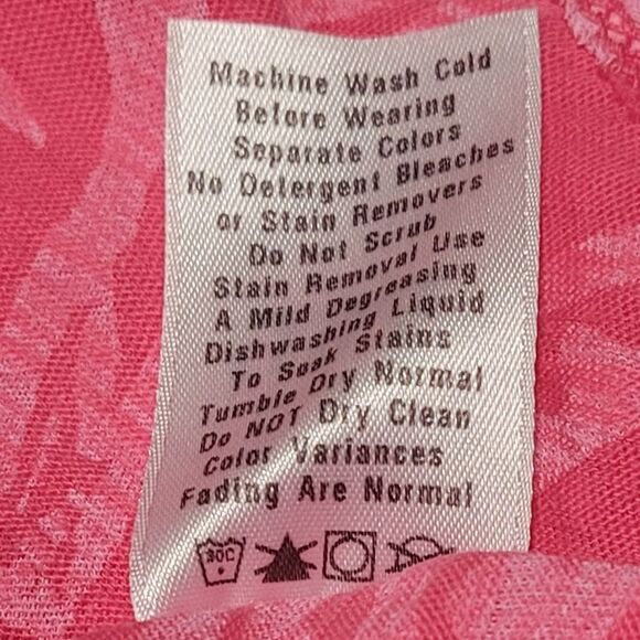 FRESH PRODUCE Top, M, Pink, Leaf print, Short sleeves, Asymmetrical Hem, Pocket - Picture 12 of 14